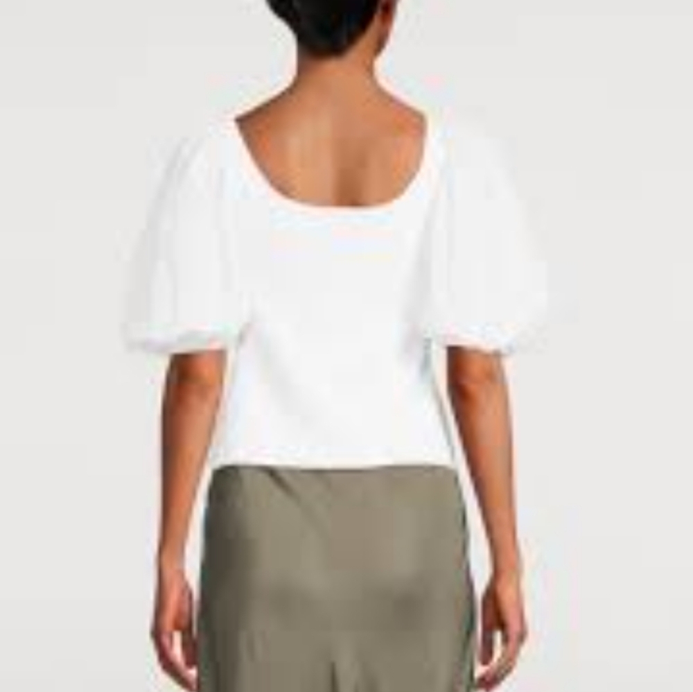 Theory White Glossed Stretch Scoop Neck Top - Picture 4 of 10